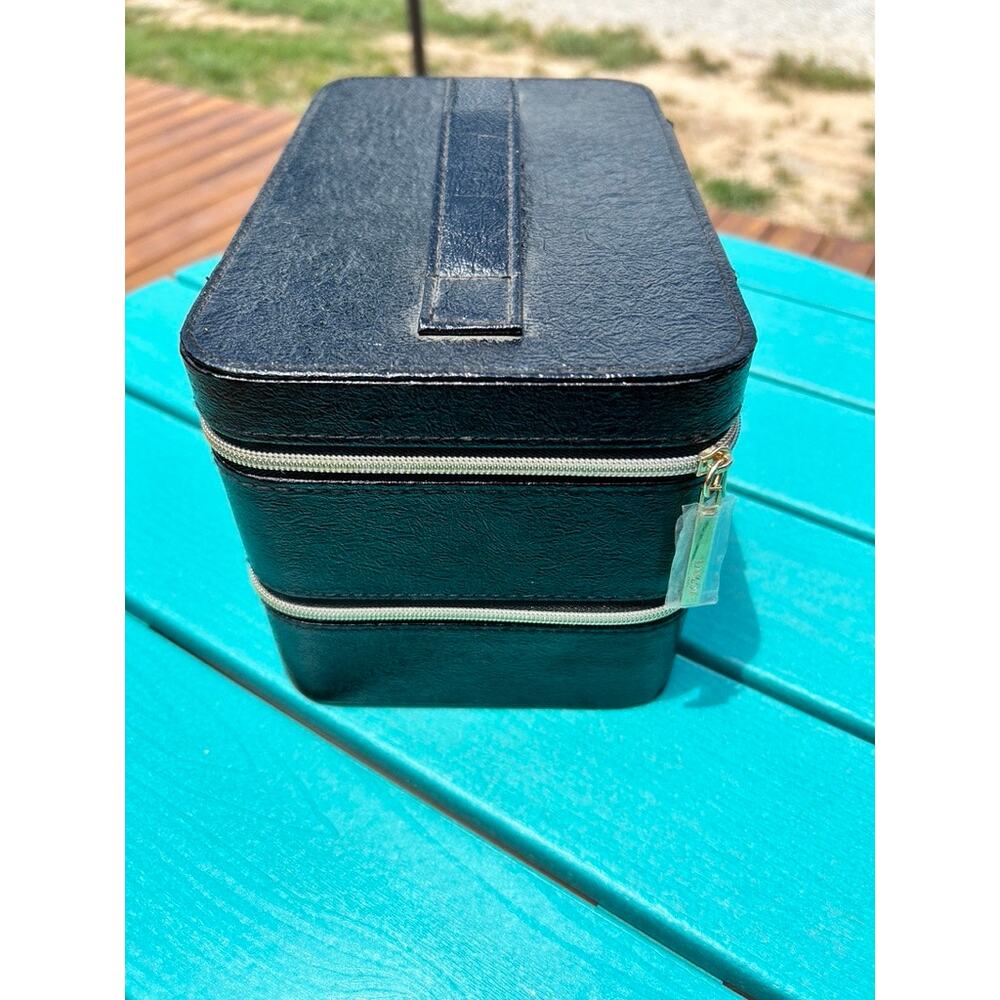 Lancôme Paris Double Tier Black Faux Leather Makeup Train Case Organizer - EUC